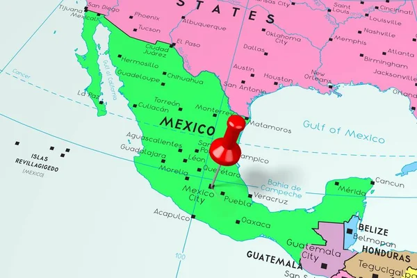 Mexiko, Mexico City-Capital City, fästs på politisk karta — Stockfoto