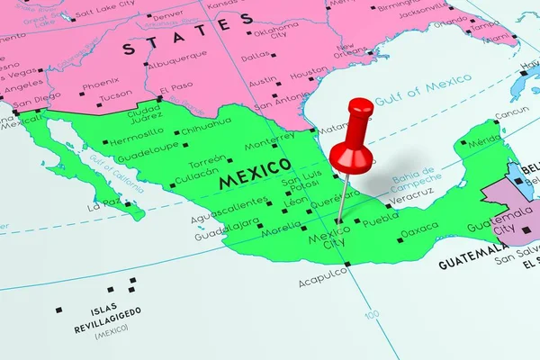 Mexico, Mexico City - capital city, pinned on political map