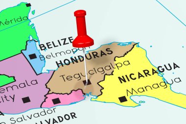 Honduras, Teguicialpa - başkent, siyasi haritada sabitlenmiş