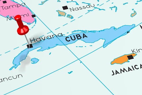Куба, Гавана - столица, закрепленная на политической карте — стоковое фото