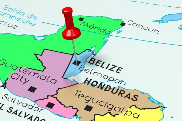 Белиз, Бельмопан - столица, закрепленная на политической карте — стоковое фото