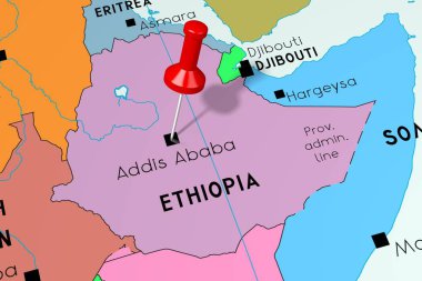 Etiyopya, Addis Ababa - başkent, siyasi haritada sabitlenmiş