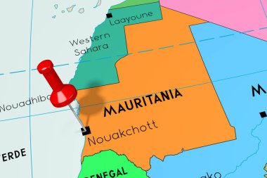 Moritanya, Nouakchott - başkent, siyasi haritaya sabitlenmiş