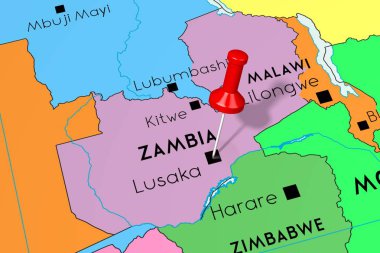 Zambiya, Lusaka - başkent, siyasi haritada sabitlenmiş