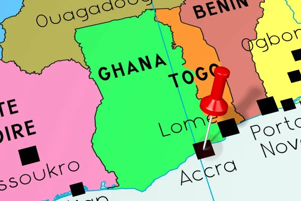 Гана, Аккра - столица, закрепленная на политической карте — стоковое фото