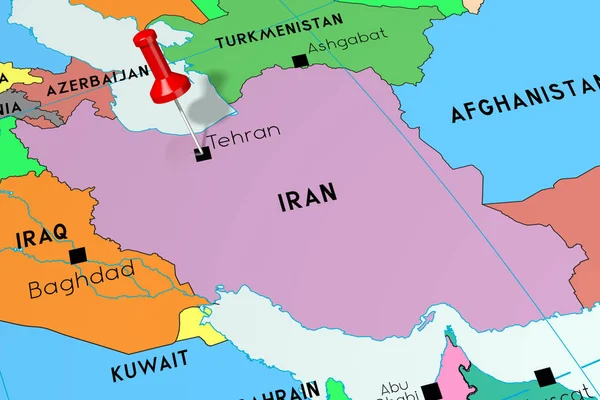 Irã, Teerã - capital, fixada no mapa político — Fotografia de Stock