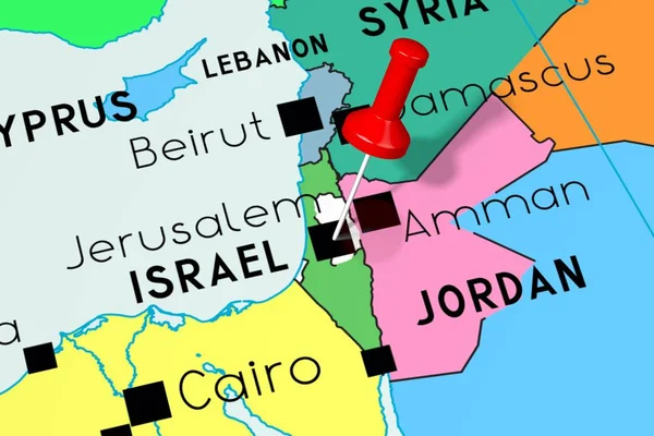 Israel, Jerusalén - capital, apuntado en el mapa político —  Fotos de Stock