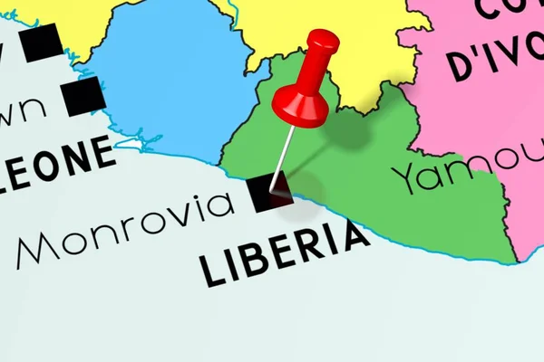 Libéria, Monróvia - capital, inscrita no mapa político — Fotografia de Stock
