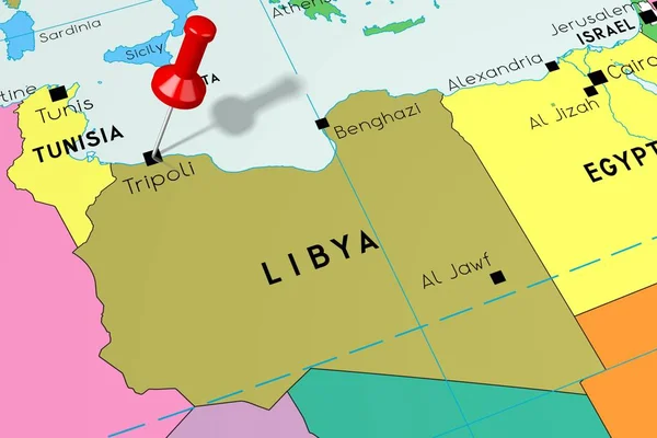 Líbia, Trípoli - capital, inscrita no mapa político — Fotografia de Stock