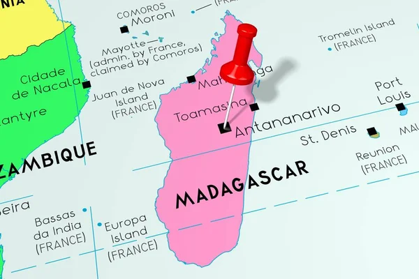 Madagascar, Antananarivo - capital, en el mapa político —  Fotos de Stock