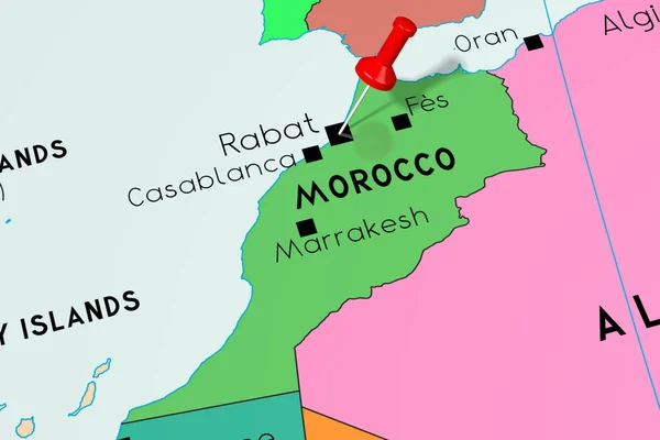 Marokkó, Rabat, főváros, a politikai térképre tűzve — Stock Fotó