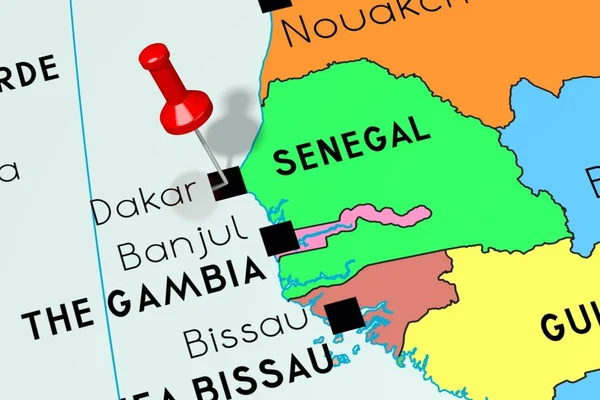 Сенегал, Дакар - столица, закрепленная на политической карте — стоковое фото