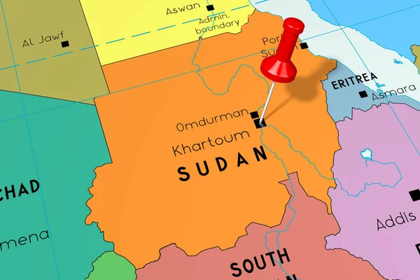 Sudán, Jartum - capital, en el mapa político —  Fotos de Stock