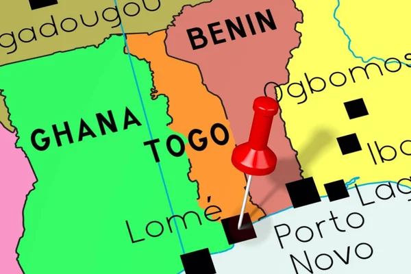 Того, Ломе - столица, закрепленная на политической карте — стоковое фото