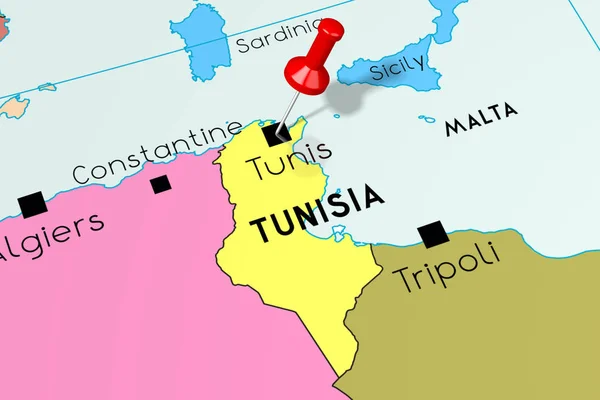 Tunísia, Túnis - capital, fixada no mapa político — Fotografia de Stock
