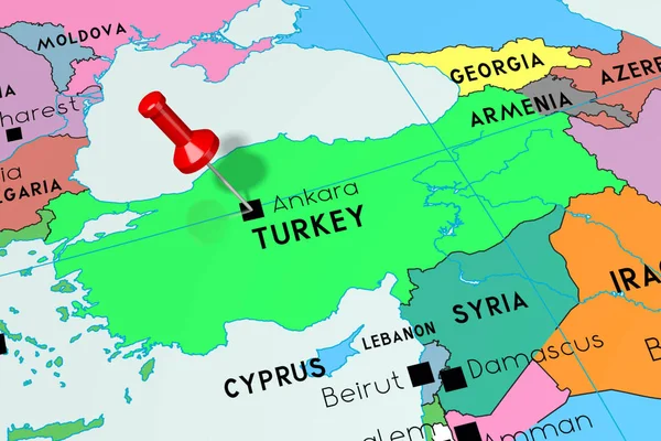 Turquía, Ankara - capital, en el mapa político —  Fotos de Stock