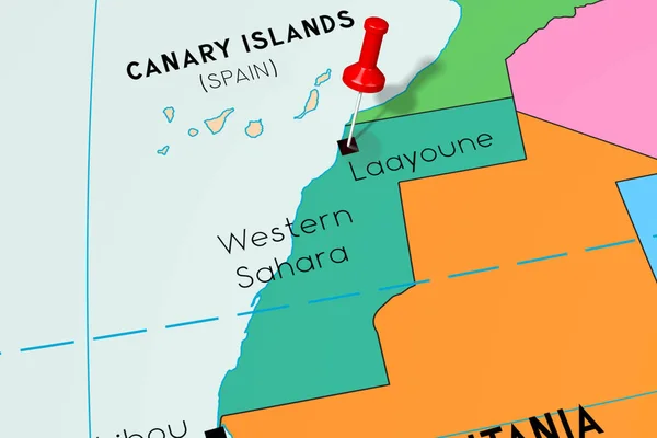 Saara Ocidental, Laayoune - capital, presa no mapa político — Fotografia de Stock