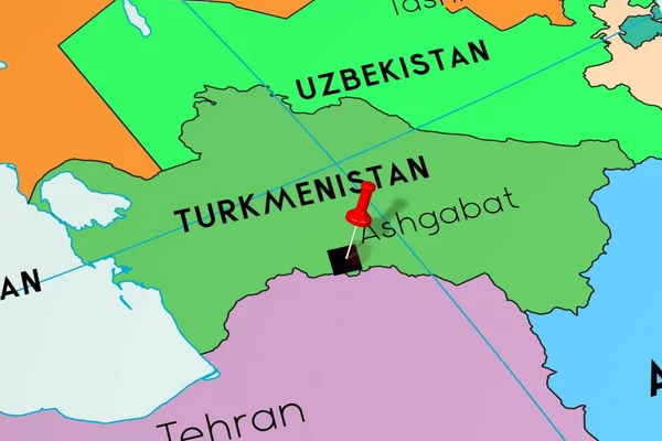 Turkmenistán, Ashgabat - capital, en el mapa político —  Fotos de Stock