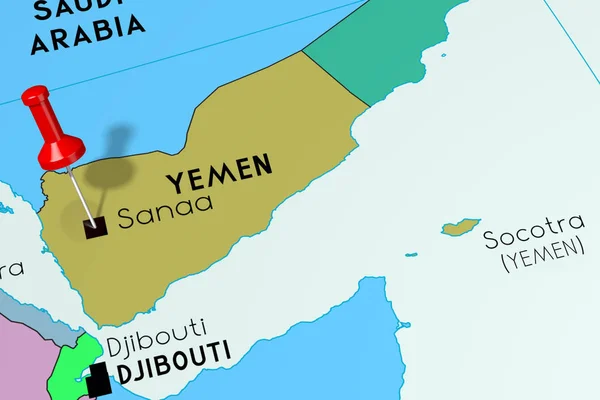 Iêmen, capital de Saná, preso no mapa político — Fotografia de Stock