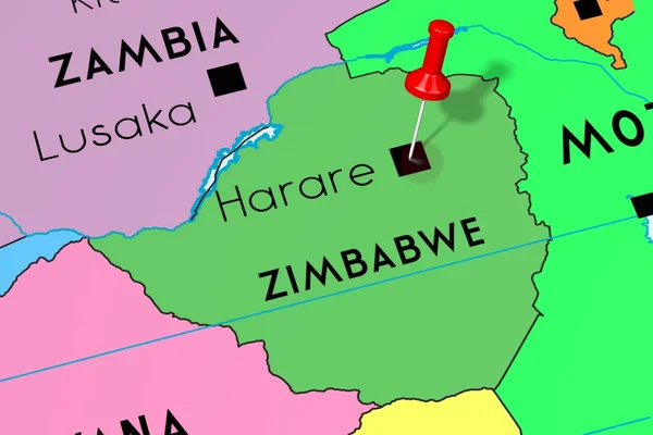 Zimbábue, Harare - capital, preso no mapa político — Fotografia de Stock