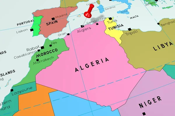 Алжир, Алжир - столица страны, отмеченная на политической карте — стоковое фото