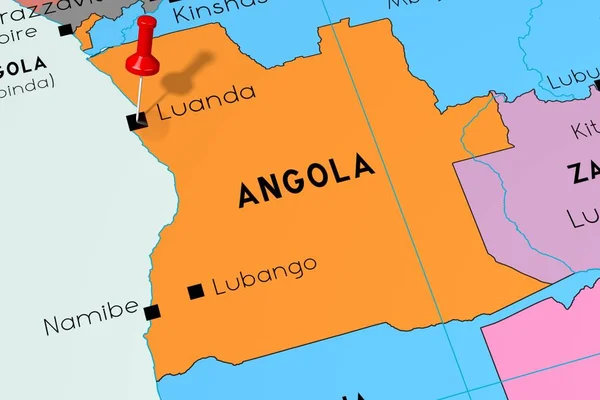Angola, Luanda - capital, inscrita no mapa político — Fotografia de Stock