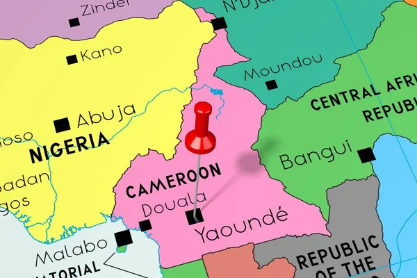 Καμερούν, Γιαουντέ-πρωτεύουσα, καρφιτσωμένη σε πολιτικό χάρτη — Φωτογραφία Αρχείου