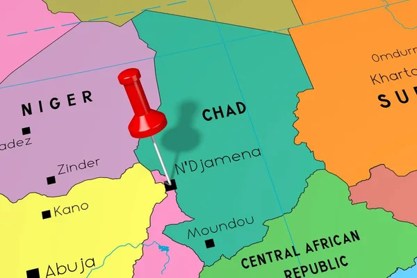 Chad, N 'Djamena - capital, en el mapa político —  Fotos de Stock