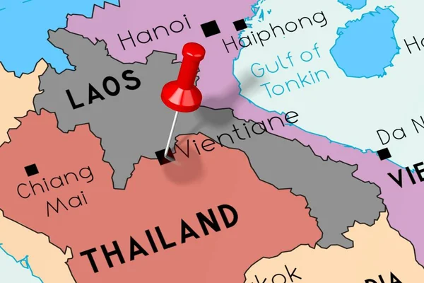 Laos, Vientiane - capital, en el mapa político —  Fotos de Stock