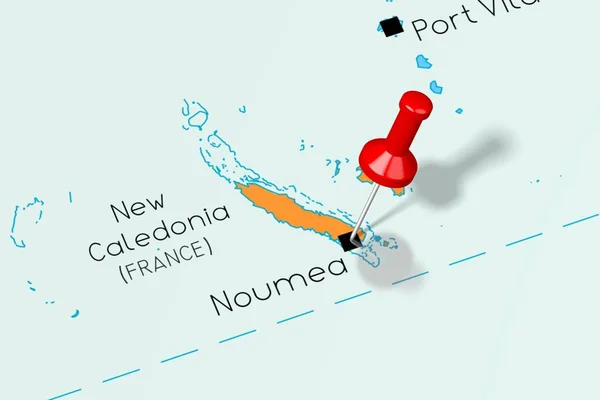 Новая Каледония, Нумеа - столица, отмеченная на политической карте — стоковое фото