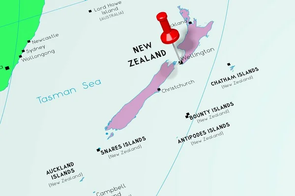 Neuseeland, wellington - Hauptstadt, festgemacht auf der politischen Landkarte — Stockfoto