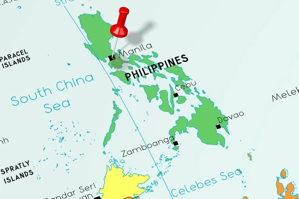 Филиппины, Манила - столица, отмеченная на политической карте — стоковое фото