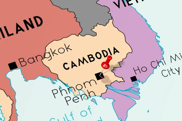 Camboya, Phnom Penh - capital, en el mapa político —  Fotos de Stock