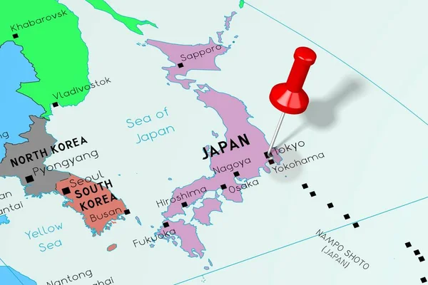 Япония, Токио - столица, закрепленная на политической карте — стоковое фото