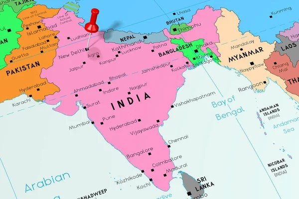 भारत, नई दिल्ली - राजधानी शहर, राजनीतिक नक्शे पर चिपका हुआ — स्टॉक फ़ोटो, इमेज