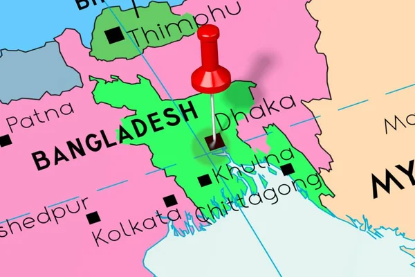 Бангладеш, Дакка - столица, отмеченная на политической карте — стоковое фото