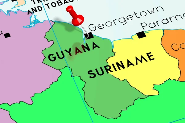 Гайана, Джорджтаун - столица, отмеченная на политической карте — стоковое фото