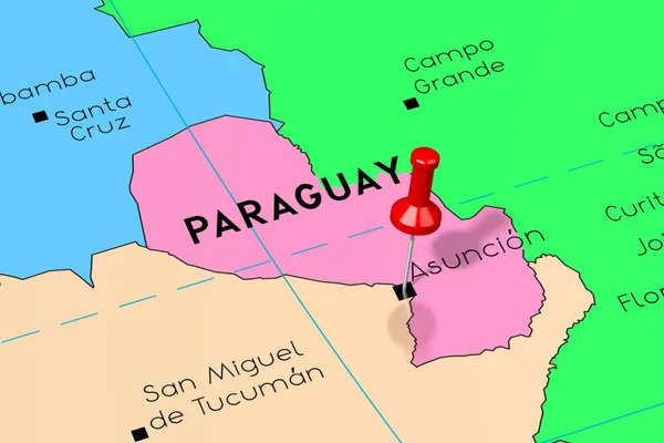Парагвай, Асунсьон - столица, отмечен на политической карте — стоковое фото