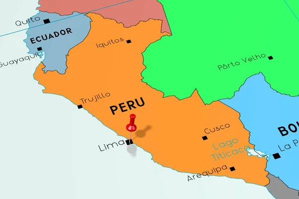 Перу, Лима - столица, отмеченная на политической карте — стоковое фото