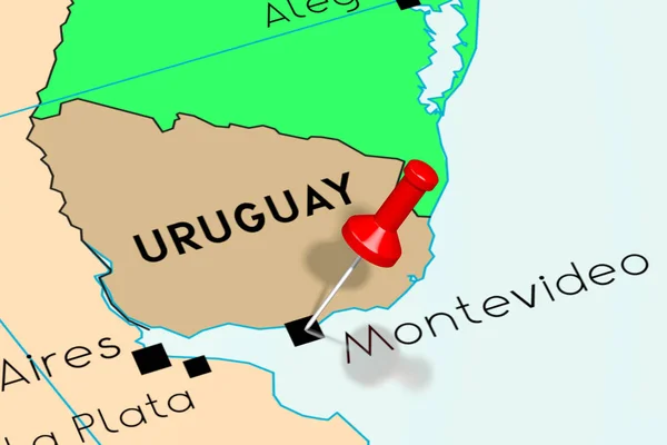 Уругвай, Монтевидео - столица, отмеченная на политической карте — стоковое фото