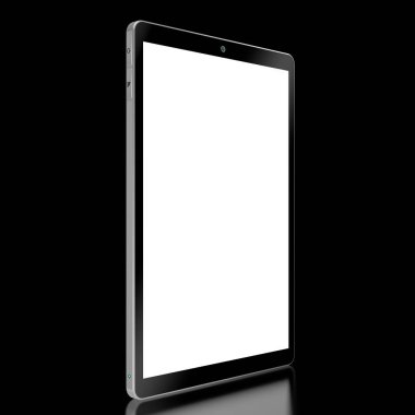 siyah backgrou üzerinde izole boş ekran ile 3D brandless tablet