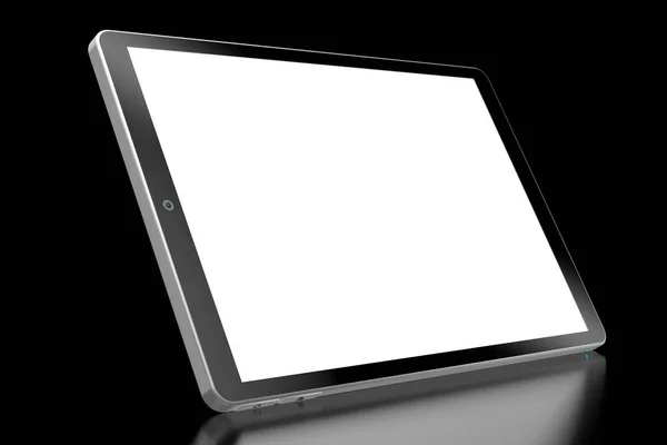 Tableta sin marca 3D con pantalla vacía aislada sobre fondo negro — Foto de Stock