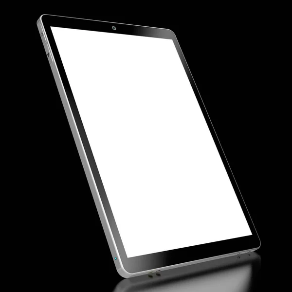 Tableta sin marca 3D con pantalla vacía aislada sobre fondo negro — Foto de Stock