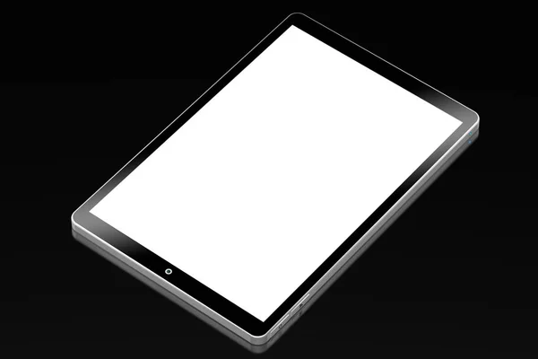 Tableta sin marca 3D con pantalla vacía aislada sobre fondo negro —  Fotos de Stock