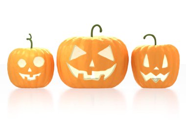 3d üç Halloween kabaklar - Jack-o-Fenerler beyaz backgroun üzerinde