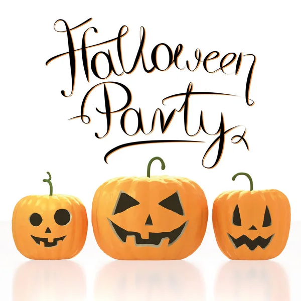 3D Halloween Party card con tre zucche — Foto Stock