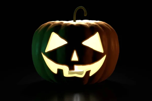 Zucca di Halloween 3D - Jack-o-Lanterna su sfondo nero — Foto Stock