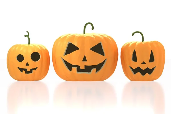 3D tre zucche di Halloween - Jack-o-Lanterne su sfondo bianco — Foto Stock