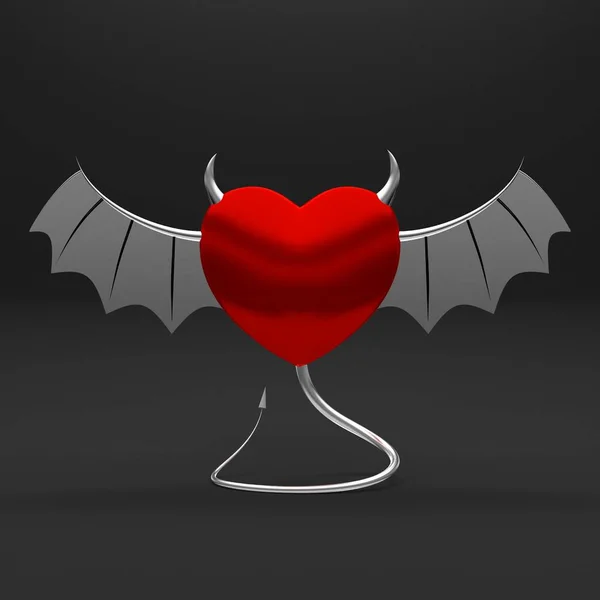 3D heart with devil horns and tail — Stock Photo, Image