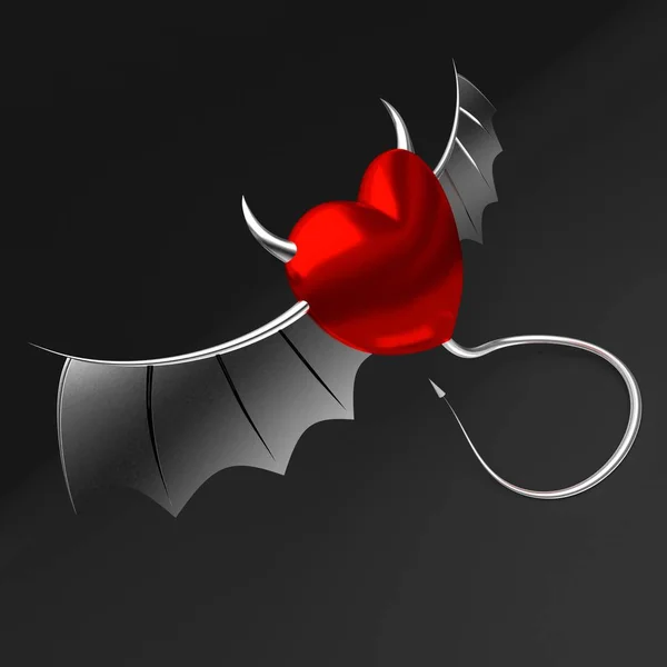 3D heart with devil horns and tail